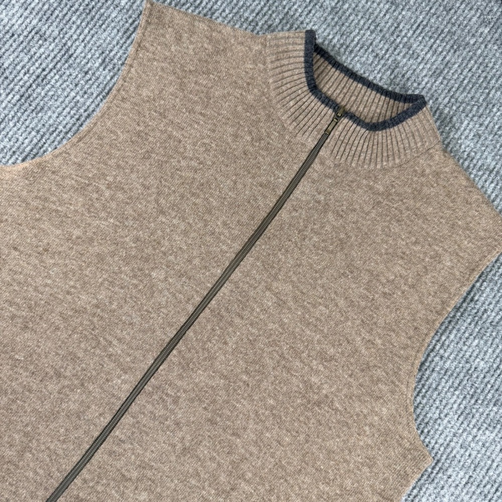 Pendleton Mens XL Lambswool Blend Full Zip Sweater Vest Tan Mock Neck Heathered